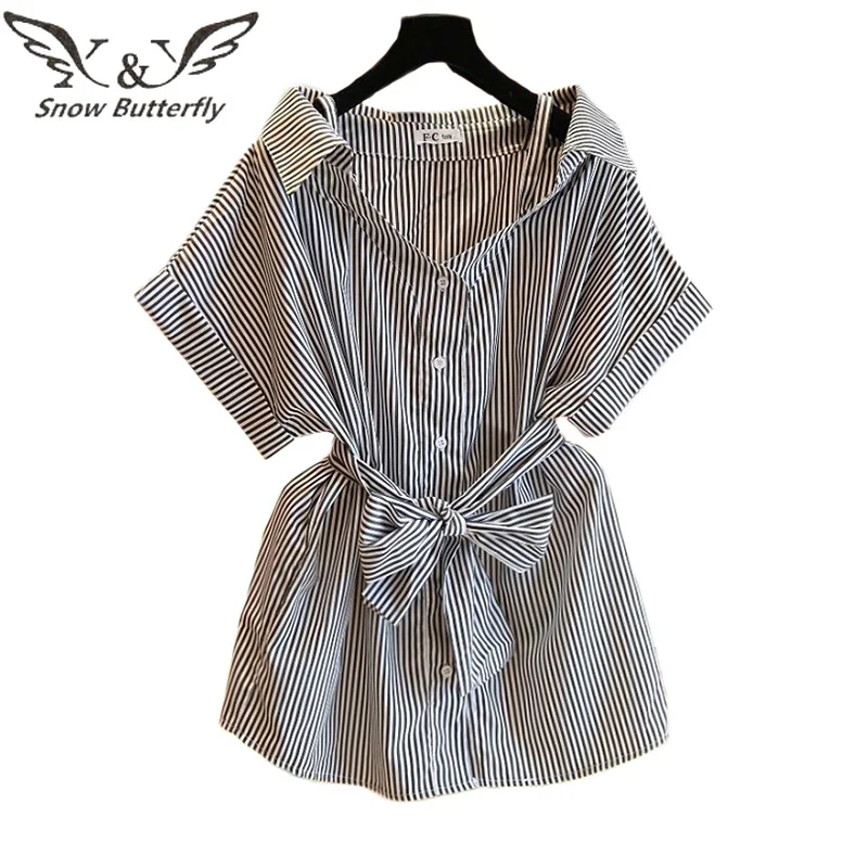 Women's Off Shoulders Blouse Chiffon Top Female Clothes Striped Shirt Plus Size Stylish Korean Fashion Clothing Summer Open 121 |