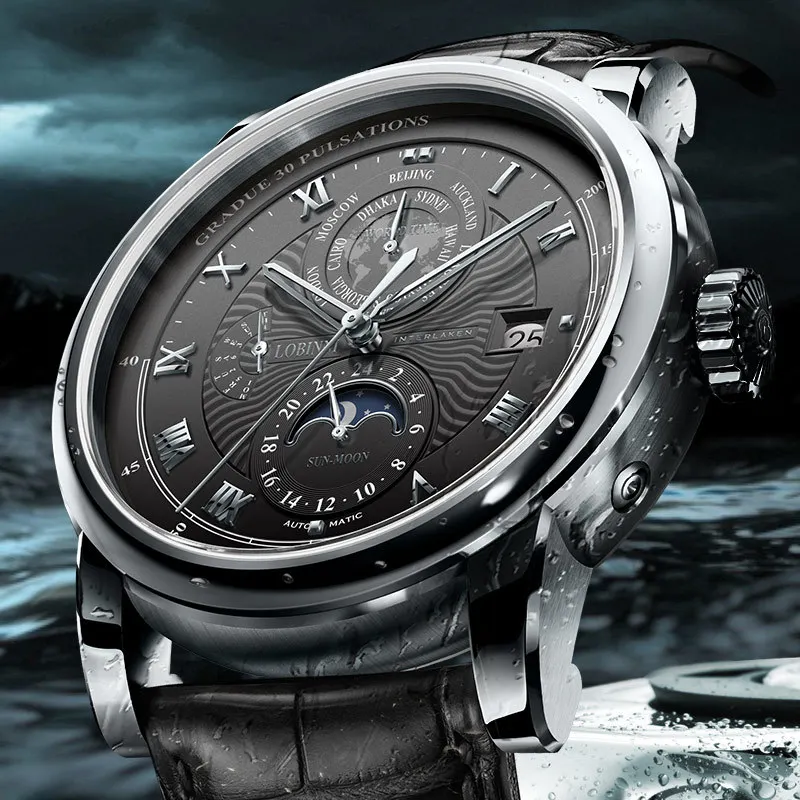 Switzerland Lobinni Men Watch Luxury Brand Moon Phase Automatic Mechanical Men Wirstwatches Sapph-4