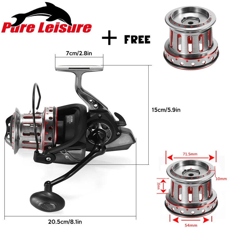 

PureLeisure 1 Fishing Reel+ 2 Metal Wire Cup Ratio 4.7:1 Handle Fishing Pole Wheel 11+1BB 10000 Series Spinning Reel Fishing Set