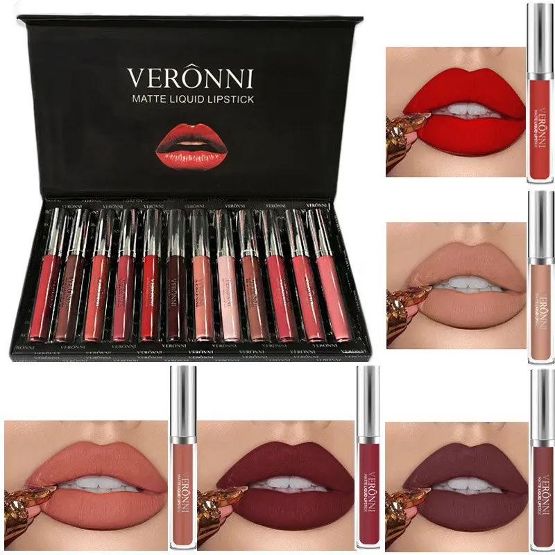 

VERONNI12 Colors Set Waterproof Liquid Lipstick Kit Long Lasting Lipstick Matte Lip Gloss Makeup Cosmetics Maquiagem TSLM2