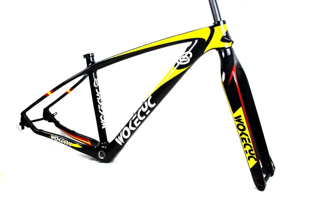 Top Carbon fiber MTB frame 29er plus carbon front Fork mountain bikes frames 29"  bicycle frames 29  Yellow red Glossy Spanish flag 1