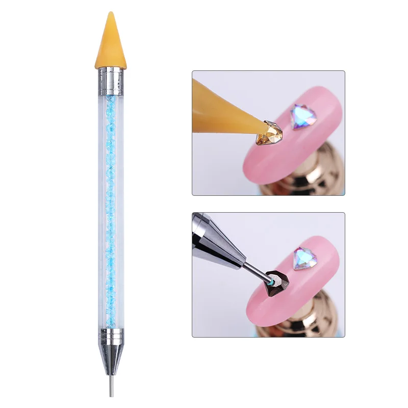

1 Pc Blue Red Crystal Handle Dual-ended Nail Dotting Pen Rhinestone Studs Picker Wax Pencil Manicure Nail Art Tool Accessory