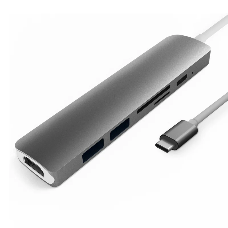 Тип C конвертер USB концентратор для MacBook Pro Thunderbolt 3 USB 3,1 концентратор с SD/Micro SD кардридер+ USB-C зарядное устройство PD Конвертеры - Цвет: Серый