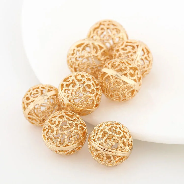

6PCS 8MM 10MM 12MM 24K Champagne Gold Color Plated Brass Hollow Pattern Round Beads High Quality Diy Jewelry Accessories