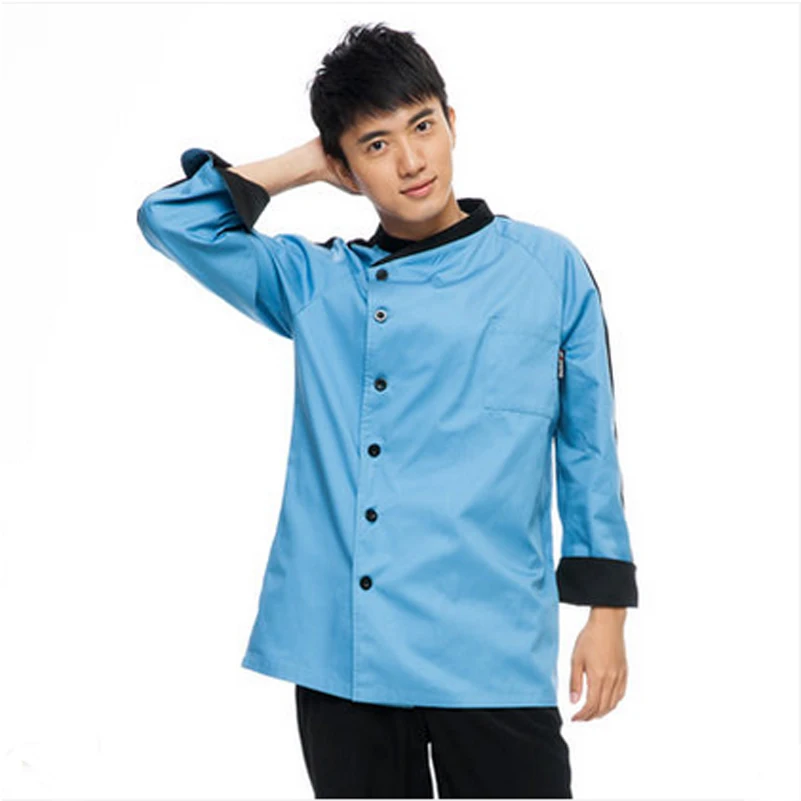 Chef Uniform Grey , light blue, black , white High Quality Cook Clothes
