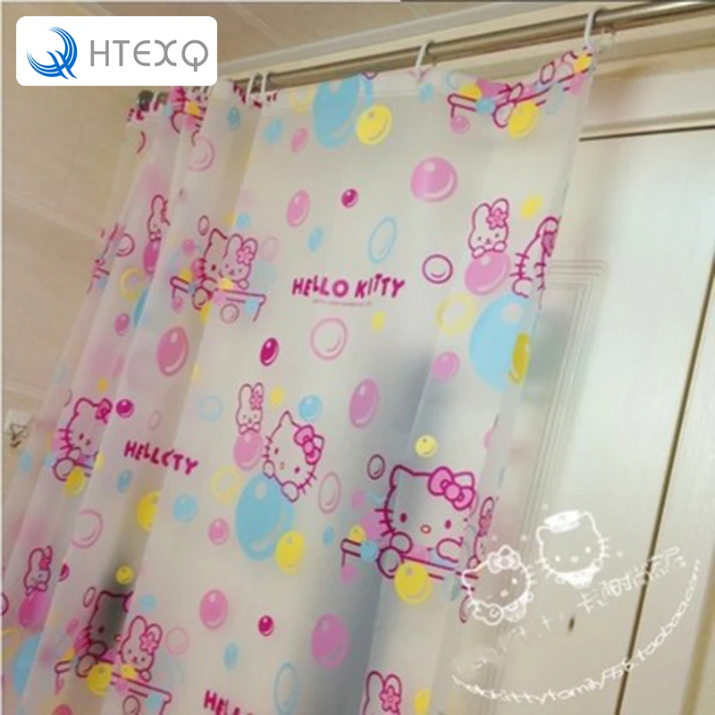 

HTEXQ Girls Hello Kitty Pink Cartoon Shower Curtain Bathroom Products Bathroom Curtains Eco-friendly 1.8*1.8m PEVA