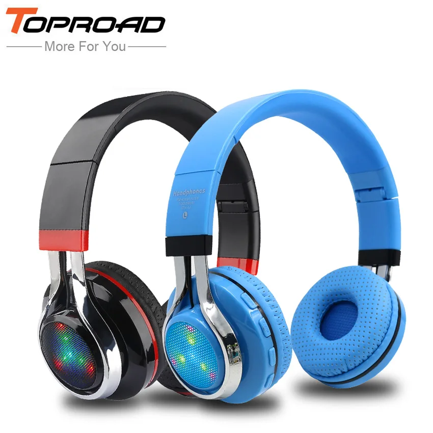

TOPROAD Glowing Stereo Casque Audio Bluetooth Headphone Wireless Big Headset Sport Earphone Mic LED Light TF FM For PC Phone