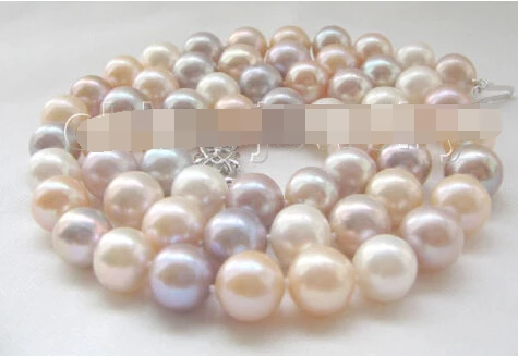 

Jewelr 004876 AAA+ 11-12mm multicolor round freshwater pearl necklace - 925 silver clasp