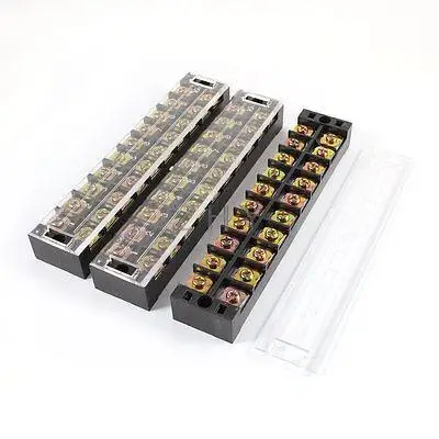 

3 Pcs 600V 45A 10 Positions Dual Rows Covered Barrier Screw Terminal Block Strip