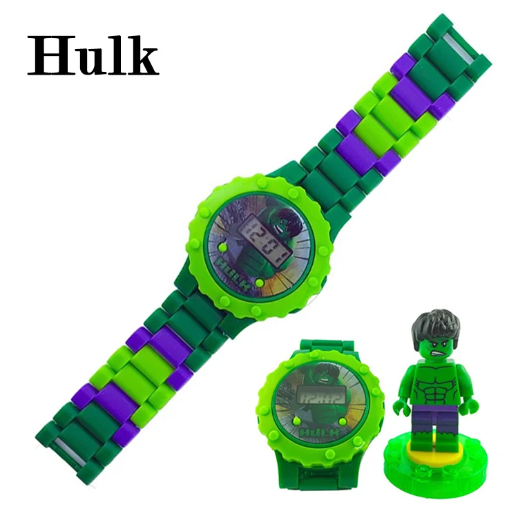 Hulk Детская игрушка часы летучая мышь Железный человек Марвел Мстители электронные гаджеты принцесса девушки подарок на день рождения Блоки обучающие игрушки для детей - Цвет: Hulk