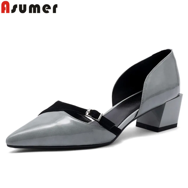 ASUMER/ горячая распродажа; новые туфли-лодочки; женская обувь; туфли из натуральной кожи с острым носком; женские туфли на высоком квадратном каблуке; женские туфли для выпускного; свадебные туфли