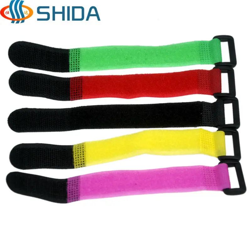 

50pcs/lot 20*150mm Reusable battery belt Cable Ties Straps with Plastic button strip nylon strap with buckle Hook loop