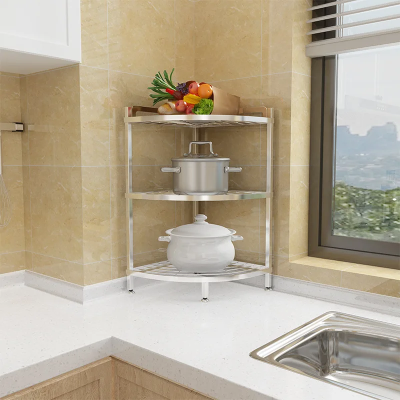 Multi layer triangular pot rack,Detachable kitchen corner rack, 304