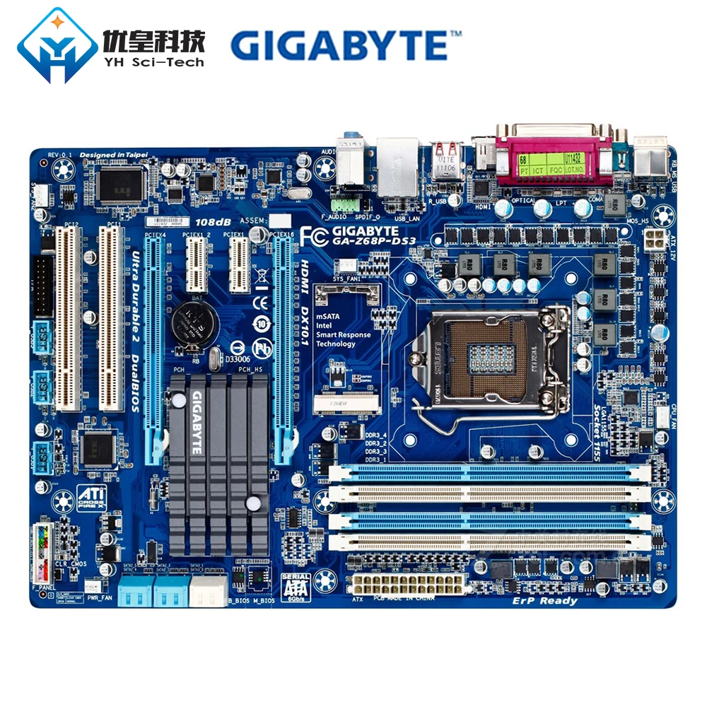 Оригинальная б/у рабочего стола материнской платы Gigabyte GA-Z68P-DS3 Z68 LGA 1155 Core i7 i5 i3 DDR3 32G SATA3 USB2.0 HDMI PCI-E 3,0 блок питания ATX