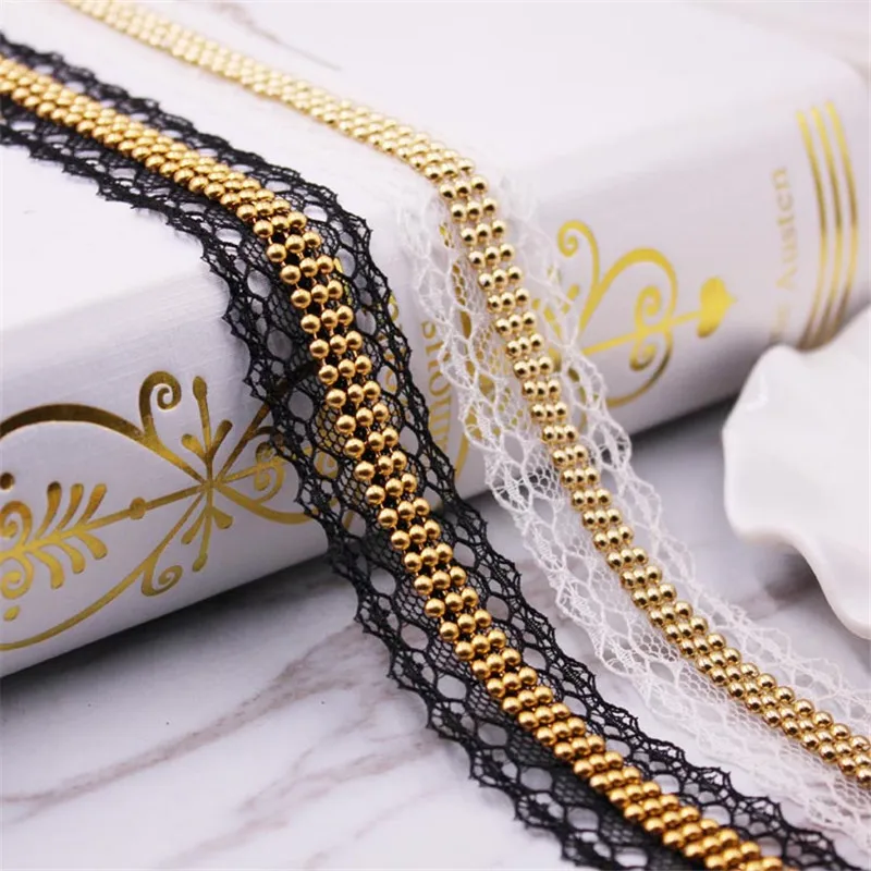 

2 yard 2.5cm New DIY Lace Beaded Handmade Edge Trims Wedding Dress Belt Ribbon Bridal Applique Fabric Sewing Craft Wholesale 024