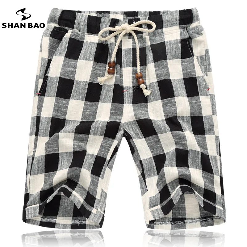 Shan Bao бренд лето новые мужские модные пляжные шорты дизайнерские хлопковые клетчатые шорты с бисером Большие Размеры M-5 xl