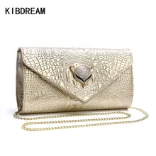 KIBDREAM 2016 Famoso Diseñador de la Marca Rhinestone Bolso de Embrague del sobre de Las Mujeres Del Patrón Del Cocodrilo Bolsas de Hombro Femenino de La Cadena Bolso Del Partido