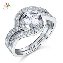 Pavo real Estrella 2-pc Esterlina Sólida 925 Anillo de Plata de Compromiso Aniversario Conjunto Creado Diamond Joyería CFR8036