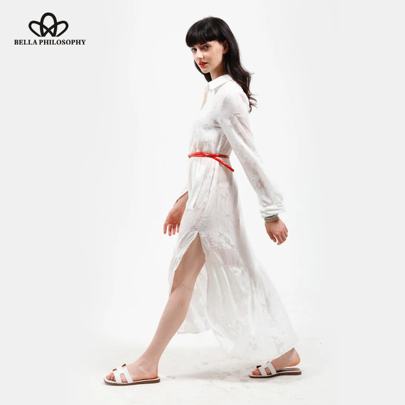 Bella Philosophy 2017 spring summer bohemian side split lace long maxi white long sleeve dress long-white-lace-dress