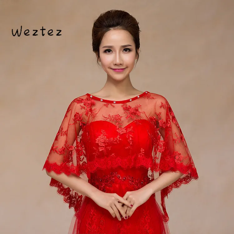 

Bridal Shawl Thin Lace Large Size Cloak Shoulder Yarn White Red Wedding Dress Shawl Wedding Accessories PJ5