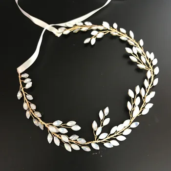 

Crystal Bridal Halo Headband Vintage Gold Hair Vine Wedding Headpiece
