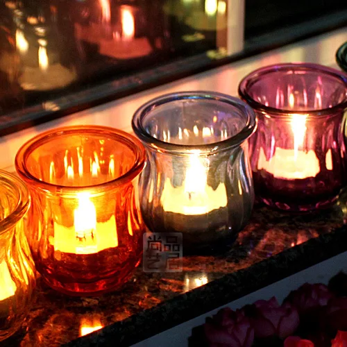 Романтичный цветной стеклянный подсвечник креативная чашка для короткой свечи