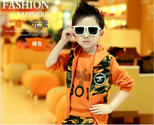 Autumn winter Retail Children s clothes Sell like boy three piece Pure cotton camouflage Children s