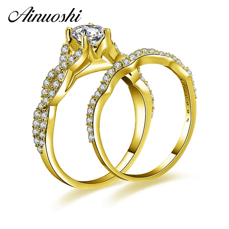 

AINUOSHI 10k Solid Yellow Gold Ring Set 0.5ct Round Cut Weaving Bridal Ring Set Luxurious Engagement Wedding Jewelry For Woman