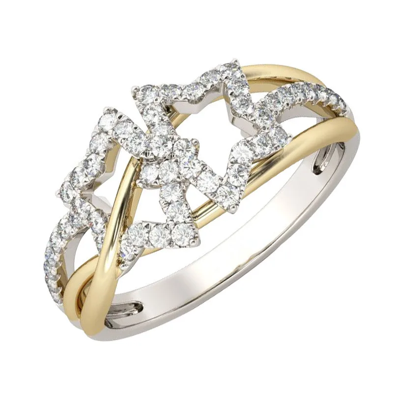 

Heart-shaped two-tone zircon ring Creative new fashion lady zircon ring