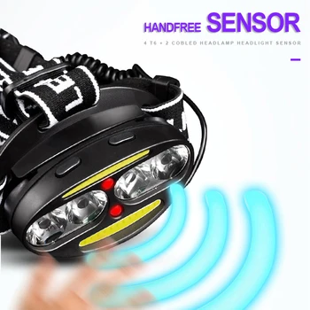 

Sensor Fishing LED Head Flashlight Headlight Headlamp 4 T6 + 2 COB 50000lm Waterpoorf 18650 Rechargeable USB Head Light Lantern