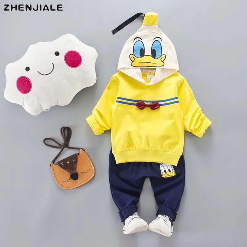 Baby boy clothes duck cartoon Sets Sports Kids Clothes Cotton Hoodies