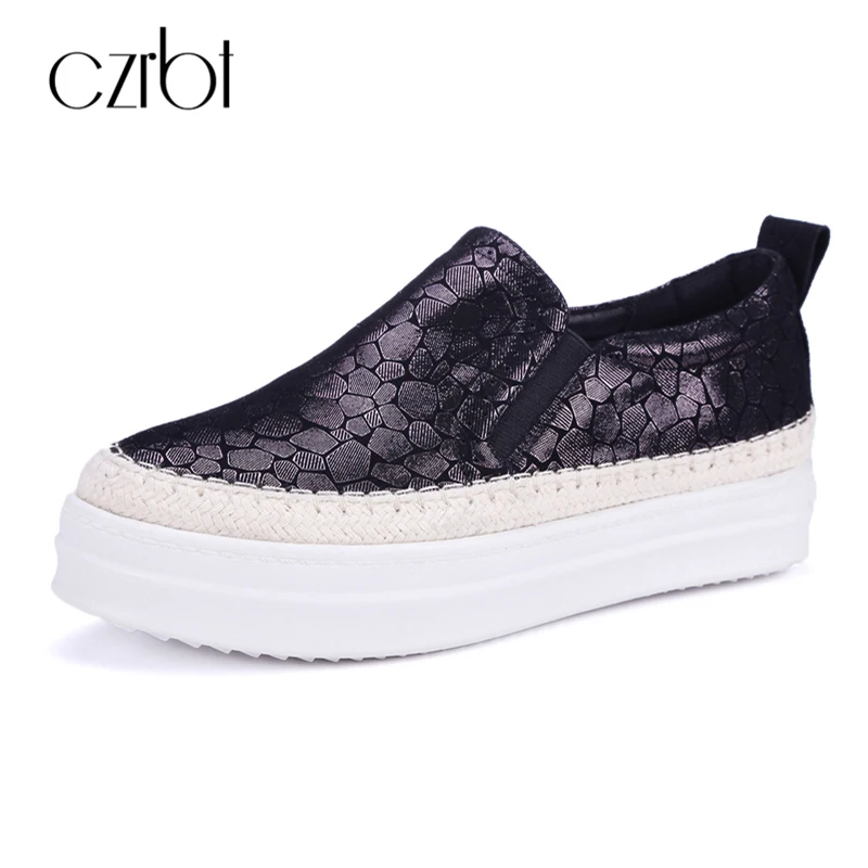 

CZRBT Spring Autumn Women Shoes Genuine Leather Flat Shoes Casual Loafers Fashion Polka Dot Slip On Comfortable Platform Shoes
