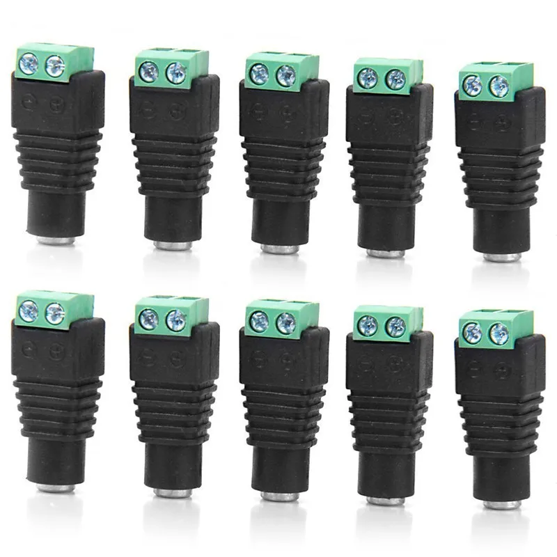 10pcs DC plug CCTV Camera 5.5mm x 2.1mm DC Power Cable Female Plug Connector Adapter Jack 5.5*2.1mm to connection led strip viborg audio pure copper none plated power cord figure 8 iec c7 plug hifi iec female electrical plug connector adapter