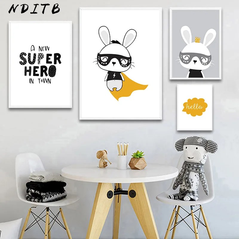 

Rabbit Wall Art Canvas Posters and Prints Cartoon Bunny Painting Nordic Kids Decoration Pictures Baby Children Bedroom Decor