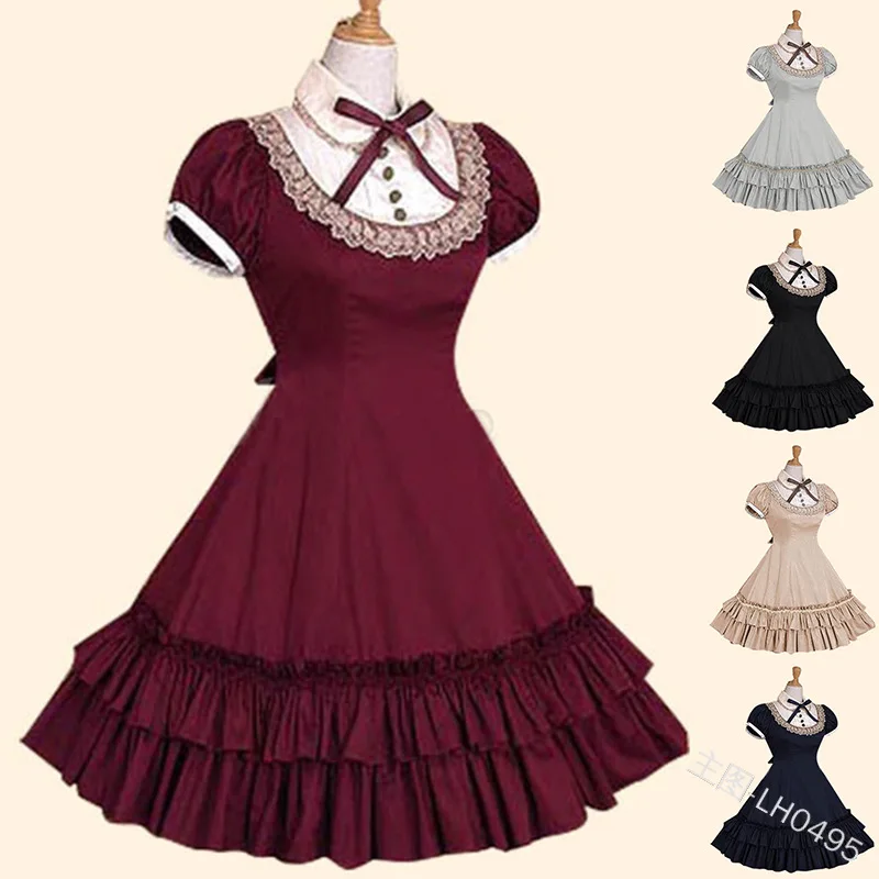 

Women's Medieval Cosplay Dress Classic Sweat Lolita Dress Flare Mini Dress S-2XL