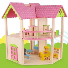 Имитация виллы diy Кукольный дом детский деревянный Раннее Обучение розовый дом мебель набор игрушек