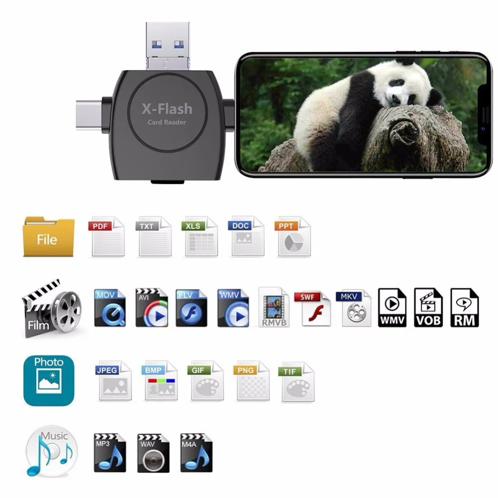 Саго 4 в 1 Тип-c/Lightning/Micro USB/Card Reader Micro SD Card Reader для iPhone/iPad/Android/Mac/PC с OTG Функция
