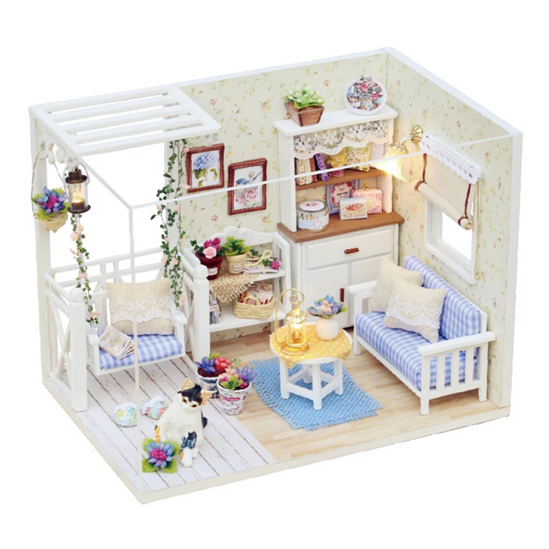 

New Doll House Furniture Diy Miniature Dust Cover 3D Wooden Miniaturas Dollhouse Toys for Children Birthday Gifts Kitten Diary