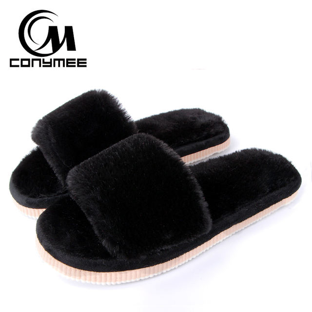 2018 Womens Fur Slippers Winter Shoes Big Size Home Slipper Plush Pantufa Women Indoor Warm Fluffy Terlik Cotton Shoe ZJ-MM