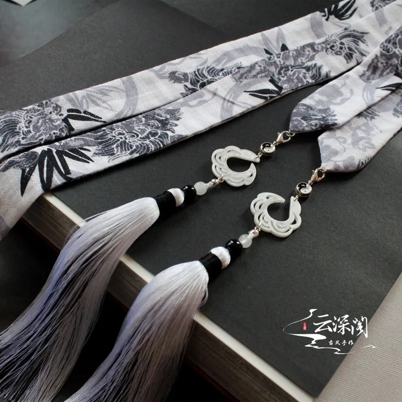 

hair band of Yin and Yang gossip, black - and - white hanfu tassel hair band ancientry wipe the forehead boy bind belt