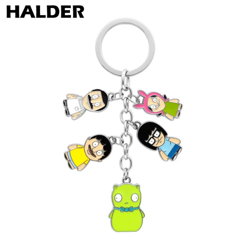 

Halder Anime Bob's Burgers Key Chains Cartoon Bob Tina Gene Linda Keychain Trinkets Accessories Keyring Round Holder Pendant