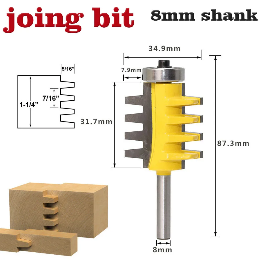 

8Shank Rail Reversible Finger Joint Glue Router Bit Cone Tenon Woodwork Cutter Power Tools Wood Router Cutter