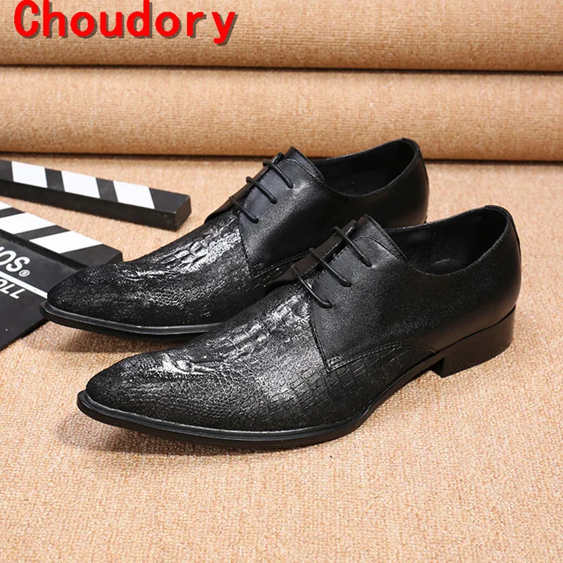 mens pointed toe dress shoes balck genuine leather business prom shoes ...