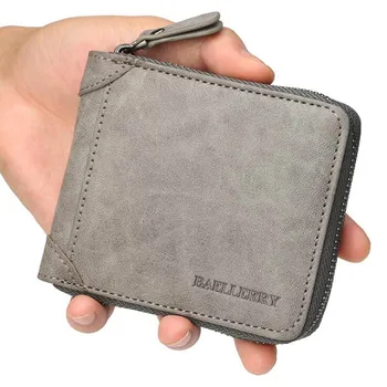 

Baellerry New Fashion PU Leather Men Wallet Small Men Wallet Zipper Male Short Coin Purse Brand Gray Card Holder High Quality
