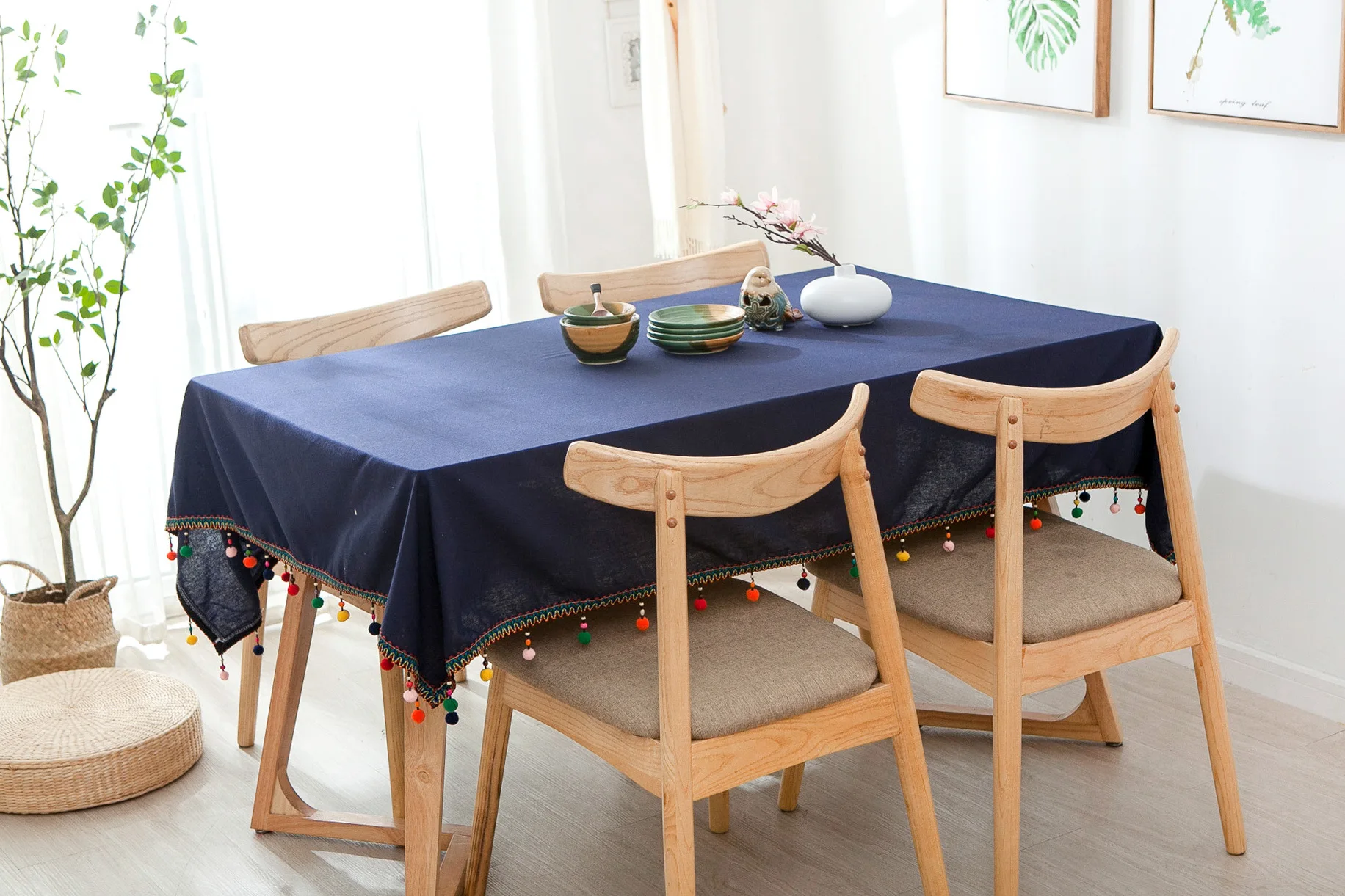Proud Rose темно-синяя скатерть Tafellaken из хлопка и льна, креативная кисточка для скатерти, покрытие для стола, свадебное украшение