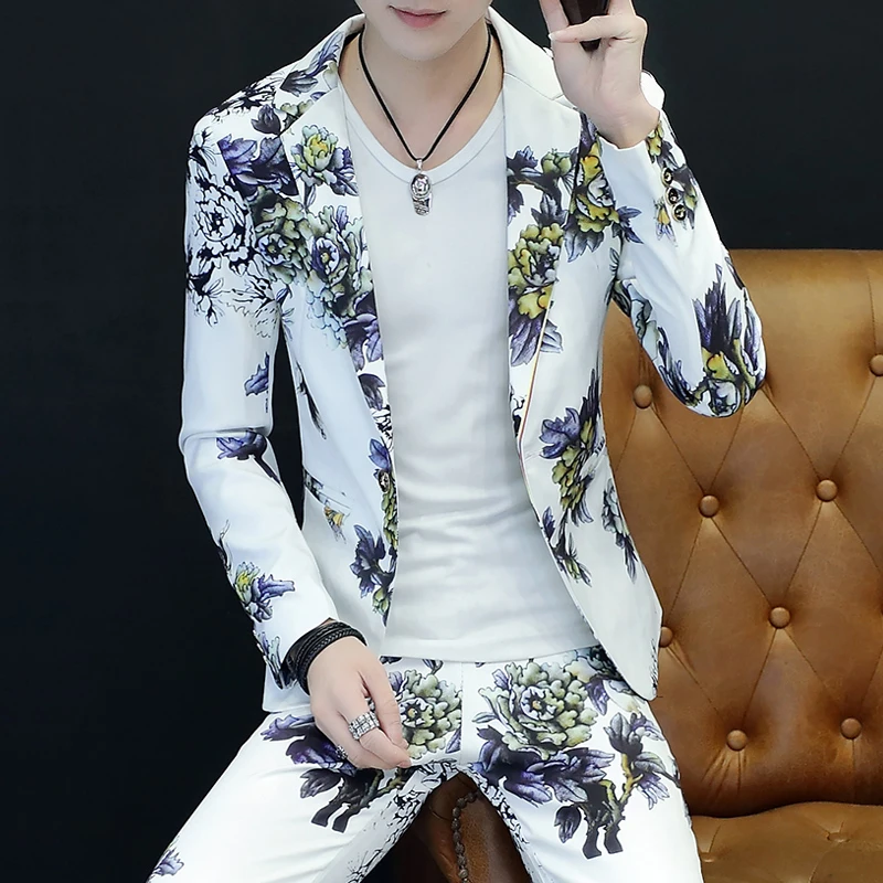 

Spring Autumn Men's Suits Korean Style Slim Fit Casual Set Jacket Pants 2 Pcs Hairstylist Handsome Blzaers Coat Trousers