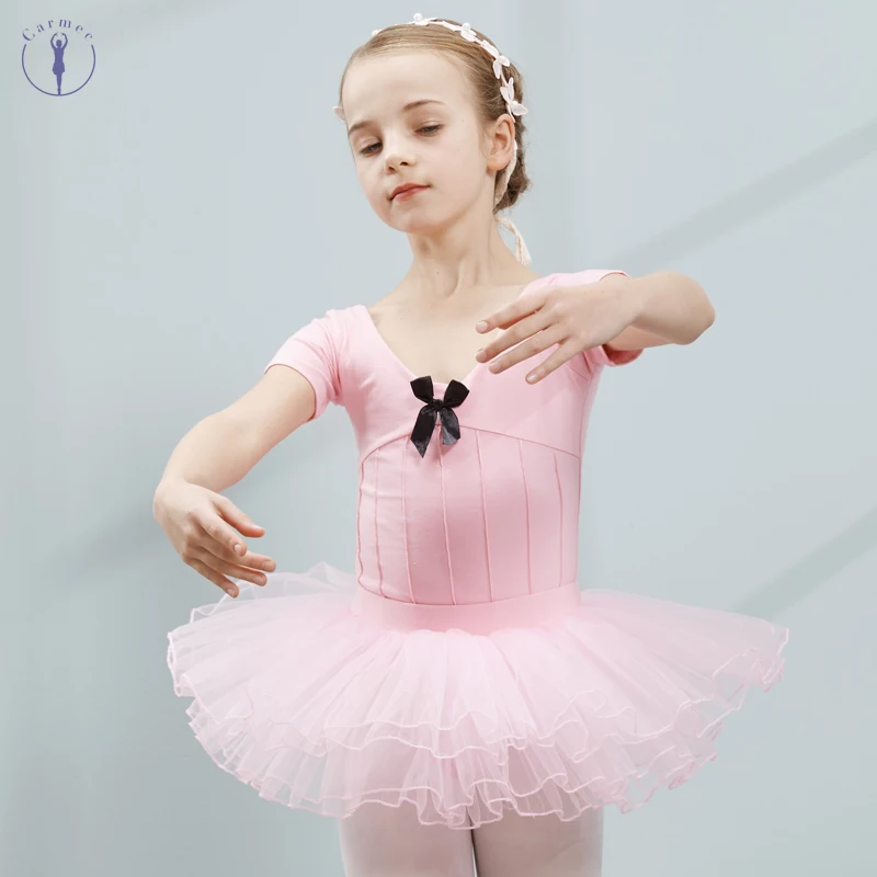 

Cotton and Spandex Ballet Dress Dance Dress Tutu Ballet for Girls Kids Children Short Sleeves Tulle Dance