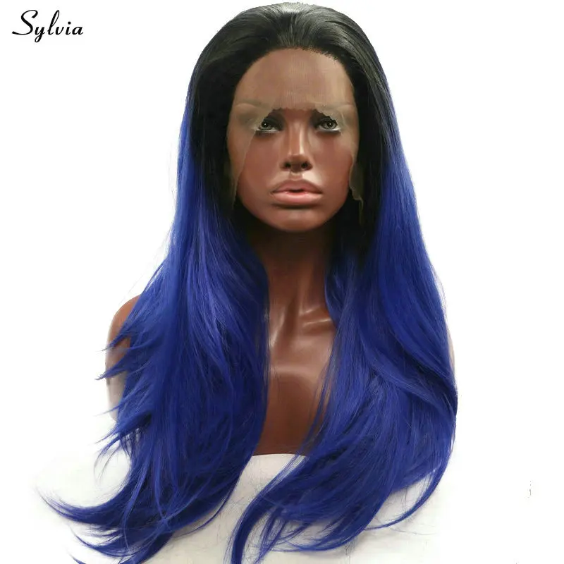 blue ombre synthetic lace front wig (5)