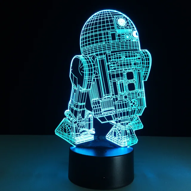 Star Wars R2 D2 3D Illusion Nuit Lumière Colorée USB Lampe