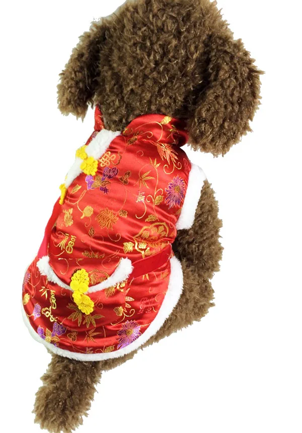 Новогодняя одежда для домашних животных в китайском стиле, зимний теплый костюм Tang с сумкой, одежда для собак, одежда для щенков, одежда для домашних животных, пальто для собак, праздничный костюм для домашних животных